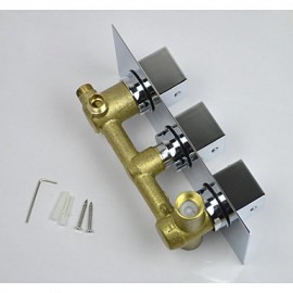 3 Square Handle Thermostatic Mixer Valve Chrome Brass 8 Inch Shower Tap Rainfall Shower With 3 Pcs Body Jets