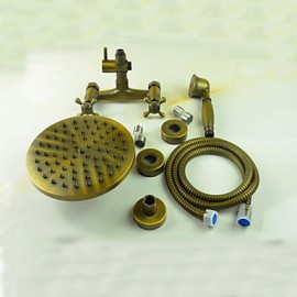 Antique Brass Shower Tap with 8 inch Shower Head + Hand Shower