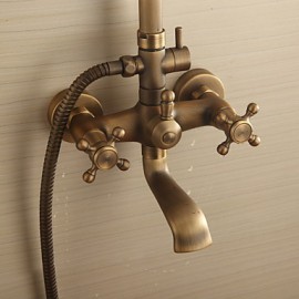 Antique Brass Tub Shower Tap with 8 inch Shower Head + Hand Shower