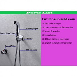 Bathroom/Toilet Chrome Shattaf Bidet Sprayer Gun, With Wall Mounted Thermostatic Tap Valve And 150 cm Hose