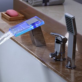 Bathtub Tap - Contemporary - LED / Waterfall / Handshower Included - Brass (Chrome)