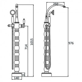 Bathtub Tap - Art Deco/Retro - Floor Standing - Brass (Ti-PVD)