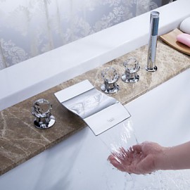 Bathtub Tap - Contemporary - Waterfall / Sidespray / Handshower Included - Brass (Chrome)