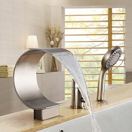 Bathtub Tap - Contemporary - Waterfall / Handshower Included - Brass (Nickel Brushed)