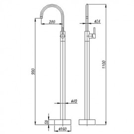 Bathtub Tap - Contemporary - Floor Standing - Brass (Chrome)