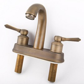 Double Handle Traditional Antique Bathroom Basin Sink Faucest Mixer Taps Brass