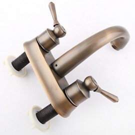 Double Handle Traditional Antique Bathroom Basin Sink Faucest Mixer Taps Brass