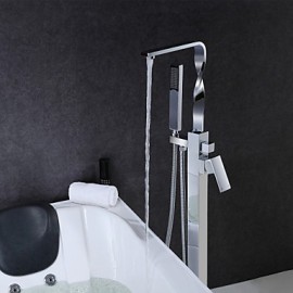 Solid Brass Floor Standing Tub Shower Tap with Hand Shower - Chrome Finish