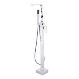 Solid Brass Floor Standing Tub Shower Tap with Hand Shower - Chrome Finish