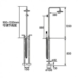 Bathtub Tap - Contemporary - Floor Standing - Brass (Chrome)