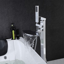 Bathtub Tap - Contemporary - Waterfall / Handshower Included / Floor Standing - Brass (Chrome)