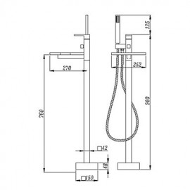 Bathtub Tap - Contemporary - Waterfall / Handshower Included / Floor Standing - Brass (Chrome)