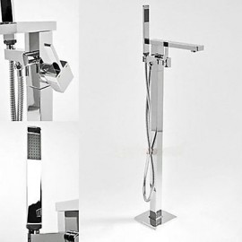 Floor Standing Bathtub Tap With Hand Shower Chrome Single Handle Tap