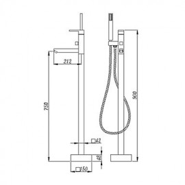 Bathtub Tap - Contemporary - Handshower Included / Floor Standing - Brass (Chrome)