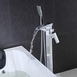 Bathtub Tap - Contemporary - Waterfall / Handshower Included / Floor Standing - Brass (Chrome)