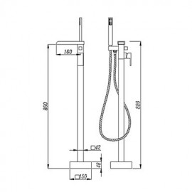 Bathtub Tap - Contemporary - Waterfall / Handshower Included / Floor Standing - Brass (Chrome)