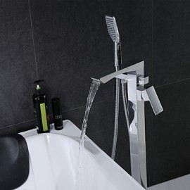 Bathtub Tap - Contemporary - Waterfall / Handshower Included / Floor Standing - Brass (Chrome)