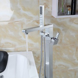 Solid Brass Floor Standing Tub Shower Tap with Hand Shower - Chrome Finish