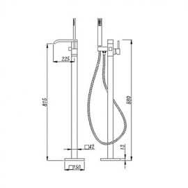 Solid Brass Floor Standing Tub Shower Tap with Hand Shower - Chrome Finish