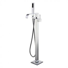 Solid Brass Floor Standing Tub Shower Tap with Hand Shower - Chrome Finish