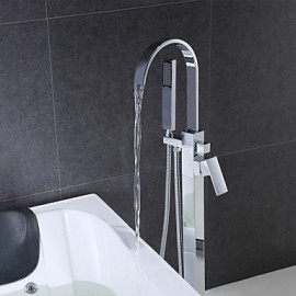 Solid Brass Floor Standing Tub Shower Tap with Hand Shower - Chrome Finish