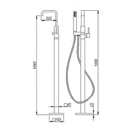 Solid Brass Floor Standing Tub Shower Tap with Hand Shower - Chrome Finish