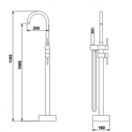 Bathtub Tap - Art Deco/Retro - Floor Standing - Brass (Chrome)