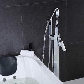 Solid Brass Floor Standing Tub Shower Tap with Hand Shower - Chrome Finish