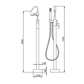 Solid Brass Floor Standing Tub Shower Tap with Hand Shower - Chrome Finish