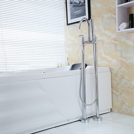 Two Handle Floor Standing Tub Tap with Hand Shower - Chrome Finish