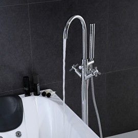 Bathtub Tap - Contemporary - Handshower Included / Floor Standing - Brass (Chrome)