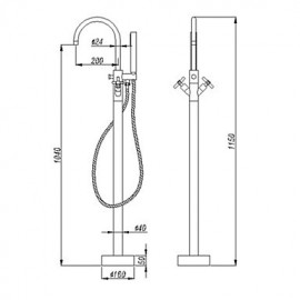 Bathtub Tap - Contemporary - Handshower Included / Floor Standing - Brass (Chrome)