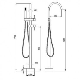 Floor Standing Tub Tap with Hand Shower - Chrome Finish