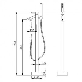 Bathtub Tap - Contemporary - Handshower Included / Floor Standing - Brass (Chrome)