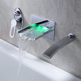 LED Waterfall Tub Tap with Pull-out Hand Shower (Wall Mount)