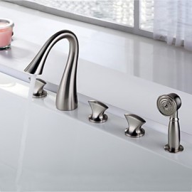 Bathtub Tap - Contemporary - Waterfall / Handshower Included - Brass (Nickel Brushed)