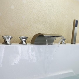 Bathtub Tap - Contemporary - Waterfall / Handshower Included - Brass (Nickel Brushed)