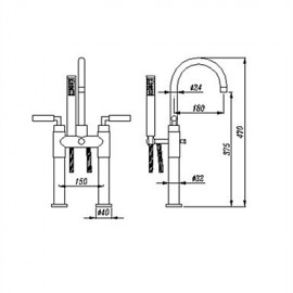 Contemporary  Brass Double Holes Double Cross Handles Bathroom Tub Shower Tap with Hand Shower