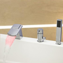 Bathtub Tap - Contemporary - LED / Waterfall / Handshower Included - Brass (Chrome)