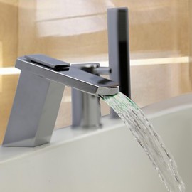 Bathtub Tap - Contemporary - LED / Waterfall / Handshower Included - Brass (Chrome)