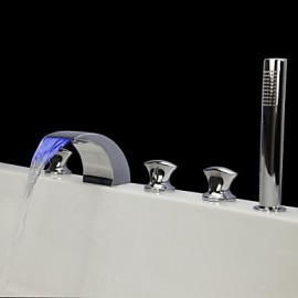 Bathtub Tap - Contemporary - LED / Waterfall / Handshower Included - Brass (Chrome)