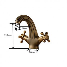 Aqua Faucet Antique Brass Dual Handles Centerset Bathroom Sink Faucet