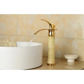 Art Deco / Retro Ti-Pvd Finish Jade Brass Waterfall Golden Bathroom Sink Faucet