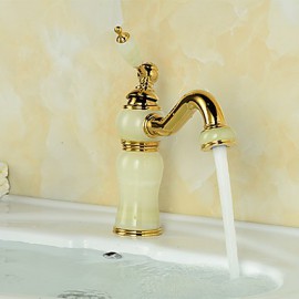 Art Deco / Retro Ti-Pvd Finish Jade Brass Waterfall Golden Bathroom Sink Faucet