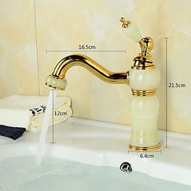 Art Deco / Retro Ti-Pvd Finish Jade Brass Waterfall Golden Bathroom Sink Faucet