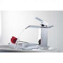 Bathroom Chrome Finish Deck Mounted Waterfall Basin Faucet