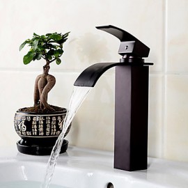 Bathroom Deck Mounted Oil-Rubbed Bronze Waterfall Black Washbasin Faucet-Reddish Brown