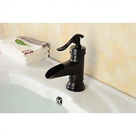 Bathroom Deck Mounted Oil-Rubbed Bronze Waterfall Single Handle Single Hole Basin Faucet