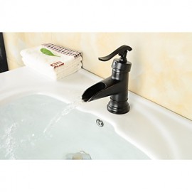 Bathroom Deck Mounted Oil-Rubbed Bronze Waterfall Single Handle Single Hole Basin Faucet