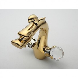 Bathroom Gold Finish Antique Brass And White Painted Dual Cross Or Crystal Handle Basin Faucet